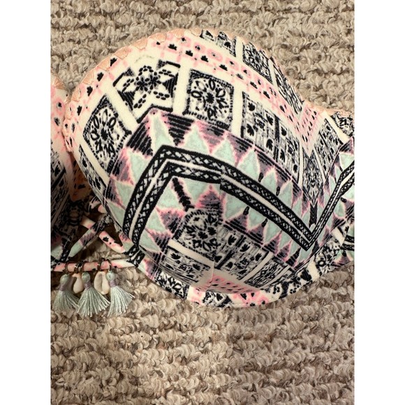 Victoria's Secret Bikini Top 34dd strapless Bandeau Tassel Shell Geo Aztec - Picture 6 of 6